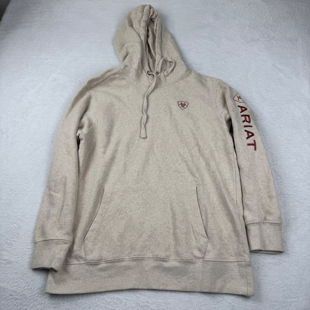 Ariat Real Hoodie Womens Medium Oatmeal‎ Heather Embroidered Logo Pullover
